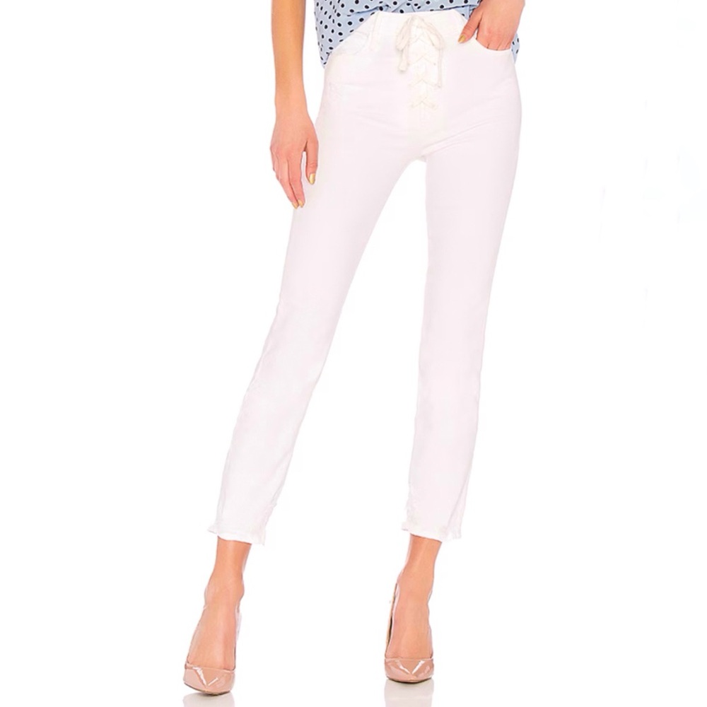 MOTHER SUPERIOR WHITE LACE UP FLY DAZZLER ANKLE CHEW HIGH WAIST SKINNY JEANS - Picture 11 of 12